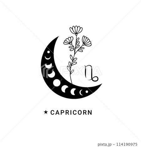 Capricorn zodiac sign with moon and stars 114190975