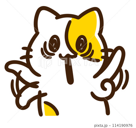 恐ろしい形相で慌てふためくかわいいねこのキャラクターのコミカルなイラスト 114190976