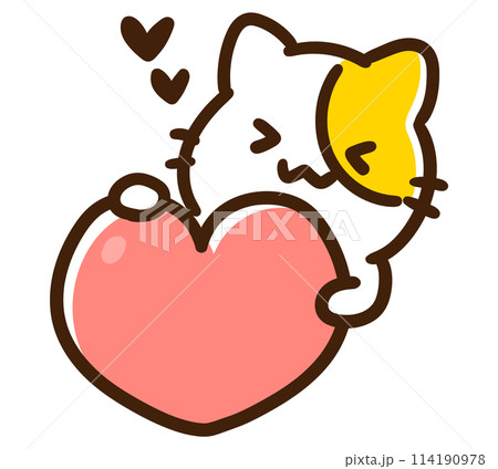 ハートを抱えるかわいいねこのキャラクターの上半身イラスト 114190978