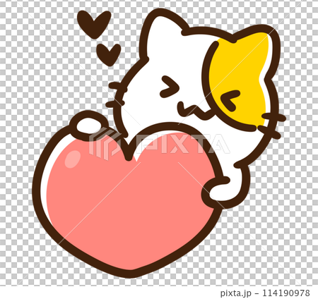 ハートを抱えるかわいいねこのキャラクターの上半身イラスト 114190978