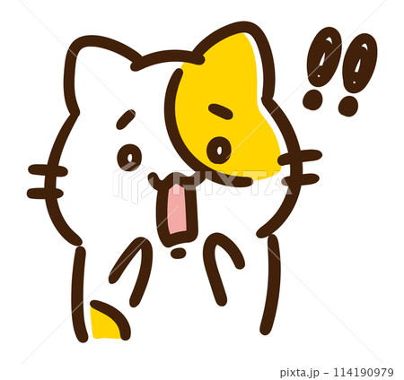 困った顔で驚くかわいいねこのキャラクターのコミカルなイラスト 114190979