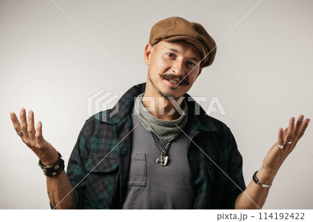Caucasian man with mustache with doubt expression, confuse and wonder concept. Caucasian man with mustache with doubt expression, confuse and wonder concept. 114192422