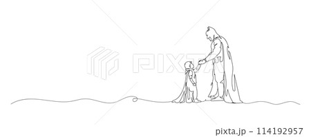 Continuous single drawn, one line dad and child, parent love kid, line art illustration for fathers day decoration 114192957