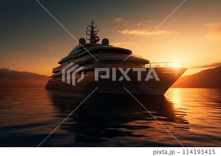 cruise ship in sunset. Generative AI. 114193415
