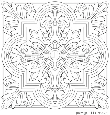 Line pattern design. Black and white vector illustrations. Coloring page 114193672