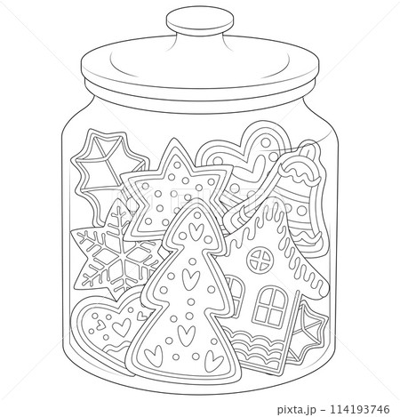 Christmas gingerbread cookies in a jar. Art therapy Coloring page 114193746