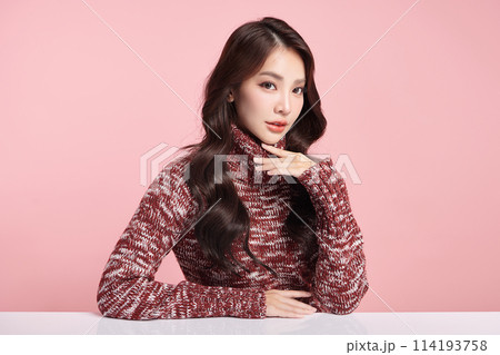 Beautiful young asian woman with clean fresh skin on pink background, Face care, Facial treatment, Cosmetology, beauty and spa, Asian women portrait. Beautiful young asian woman with clean fresh skin on pink background, Face care, Facial treatment, Cosmetology, beauty and spa, Asian women portrait. 114193758