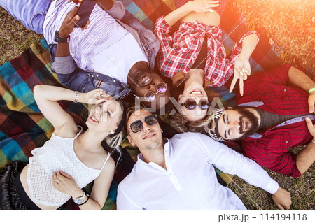 Friends in the park having fun and making a group selfie Friends in the park having fun and making a group selfie 114194118