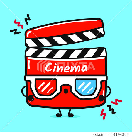Angry Movie clapper character. Vector hand drawn cartoon kawaii character illustration icon. Isolated on blue background. Sad Movie clapper character concept 114194895