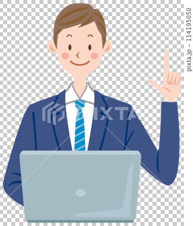 Businessman pointing, Office worker using a laptop 114195050