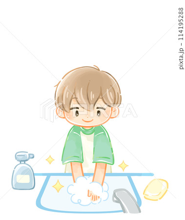 手を洗う子どものイラスト　男の子 114195288