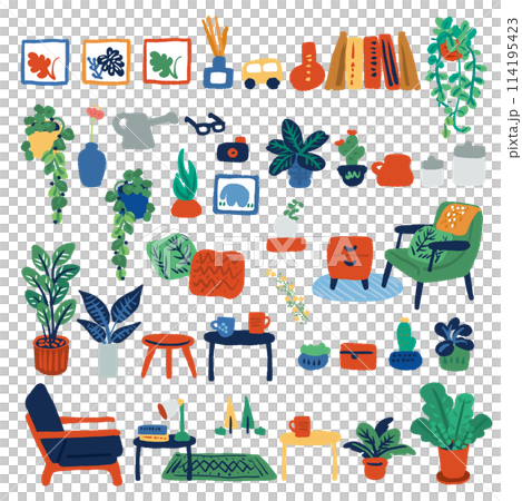 Simple and flat hand drawn illustration of interior and houseplants Simple and flat hand drawn illustration of interior and houseplants 114195423