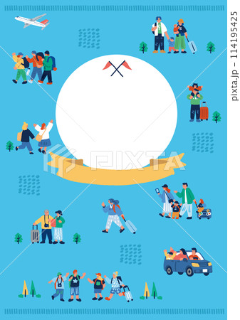 インバウンドや旅行をイメージする人々のシンプルでフラットなポスター インバウンドや旅行をイメージする人々のシンプルでフラットなポスター 114195425