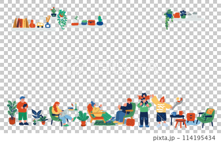 人們在客廳放鬆的手繪插圖 114195434