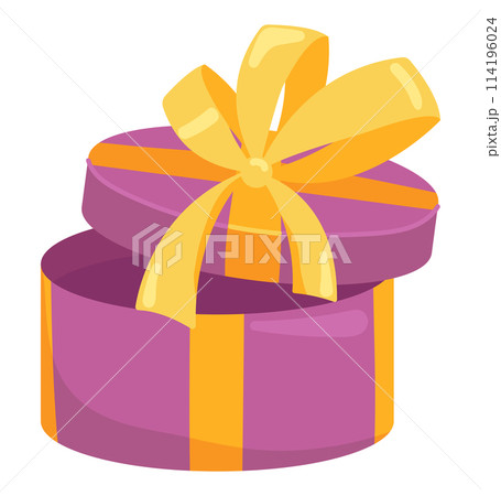 Gift box in flat design. Open present or prize with ribbon and bow. Vector illustration isolated. 114196024