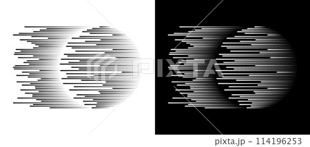Dynamic parallel lines in circle. Abstract art geometric background for logo or icon. Black shape on a white background and the same white shape on the black side. 114196253