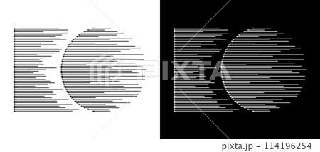Dynamic parallel arrows in circle. Abstract art geometric background for logo or icon. Black shape on a white background and the same white shape on the black side. 114196254