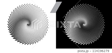 Abstract background with quadrilaterals in circle. Art design spiral as logo or icon. A black figure on a white background and an equally white figure on the black side. 114196279