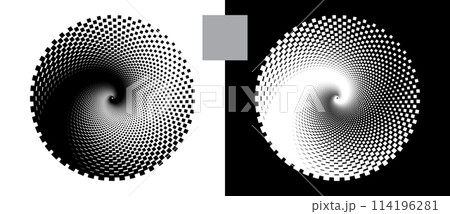 Abstract background with squares in circle. Art design spiral as logo or icon. A black figure on a white background and an equally white figure on the black side. 114196281