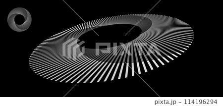 Spiral with white lines as dynamic abstract vector background or logo or icon. Abstract background with lines in circle. Artistic illustration with perspective on black background. Spiral with white lines as dynamic abstract vector background or logo or icon. Abstract background with lines in circle. Artistic illustration with perspective on black background. 114196294
