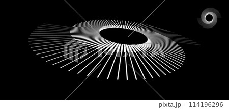 Spiral with white lines as dynamic abstract vector background or logo or icon. Abstract background with lines in circle. Artistic illustration with perspective on black background. Spiral with white lines as dynamic abstract vector background or logo or icon. Abstract background with lines in circle. Artistic illustration with perspective on black background. 114196296
