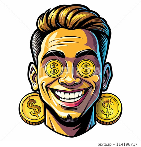 Man With Dollar Coins on Face Man With Dollar Coins on Face 114196717