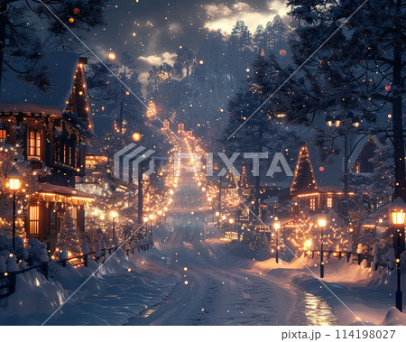 Christmas scene in a cozy anime town filled with warmth 114198027