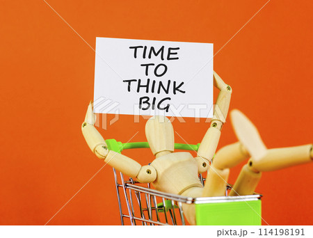 Time to think big symbol. Concept words Time to think big on beautiful white paper. Beautiful orange background. Businessman model. Business and time to think big concept. Copy space. Time to think big symbol. Concept words Time to think big on beautiful white paper. Beautiful orange background. Businessman model. Business and time to think big concept. Copy space. 114198191