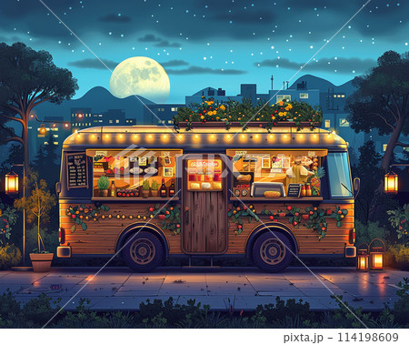 Food truck festival in cartoon style 114198609