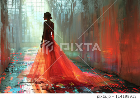 Low-Res Pixel Art Fashion Model on a Digital Runway The figure blurs with fashion Low-Res Pixel Art Fashion Model on a Digital Runway The figure blurs with fashion 114198915