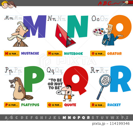 educational cartoon alphabet letters for children from M to R educational cartoon alphabet letters for children from M to R 114199346