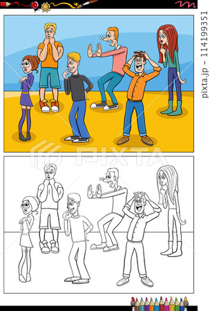 cartoon surprised people group coloring page cartoon surprised people group coloring page 114199351