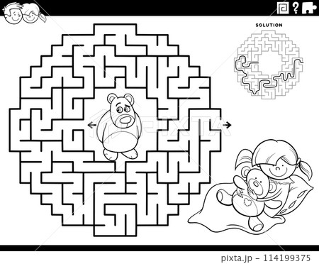 maze game with cartoon little girl and teddy bear coloring page maze game with cartoon little girl and teddy bear coloring page 114199375