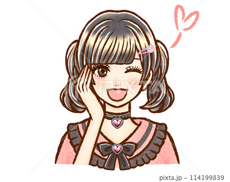 ツインテールの黒髪地雷系大人女性のイラスト素材4 114199839