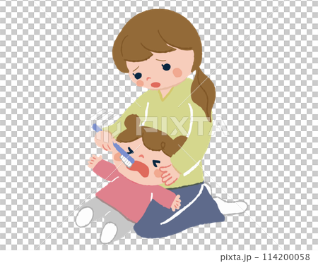 Girl dislikes finishing brushing, mother 114200058