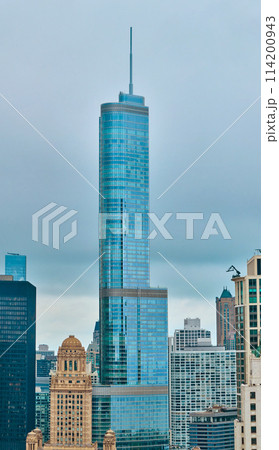 Aerial Chicago Skyline with Modern Skyscraper and Historic Buildings Aerial Chicago Skyline with Modern Skyscraper and Historic Buildings 114200943