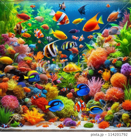 水槽の中で泳ぐ熱帯魚 水槽の中で泳ぐ熱帯魚 114201792
