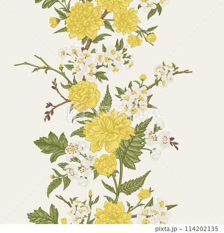 Flower garland. Vertical seamless floral pattern. spring background. Colorful Flower garland. Vertical seamless floral pattern. spring background. Colorful 114202135
