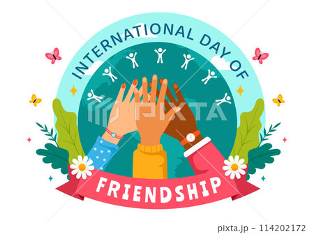 Happy Friendship Day Vector Illustration with Young Boys and Girls of Hugging Together or Putting Their Hands in Flat Cute Cartoon Background 114202172