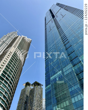 高層ビルを見上げるオフィス街の風景 高層ビルを見上げるオフィス街の風景 114202229