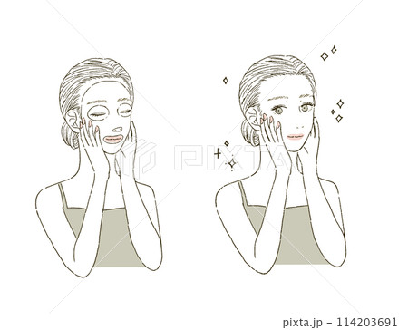 ビューティー　フェイスマスクをする女性の上半身のイラストレーション 114203691