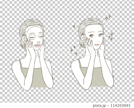 ビューティー　フェイスマスクをする女性の上半身のイラストレーション 114203691