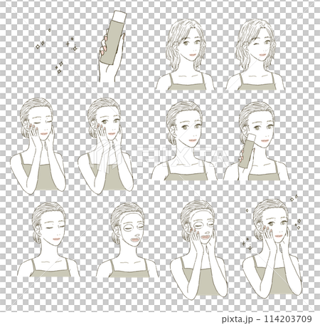 Beauty: Illustration set of a woman's upper body in profile 114203709