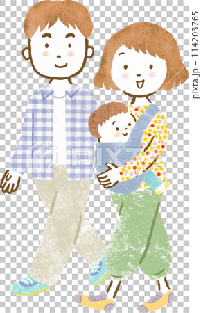 Full-body hand-drawn illustration of a family of three with one child (boy) Full-body hand-drawn illustration of a family of three with one child (boy) 114203765
