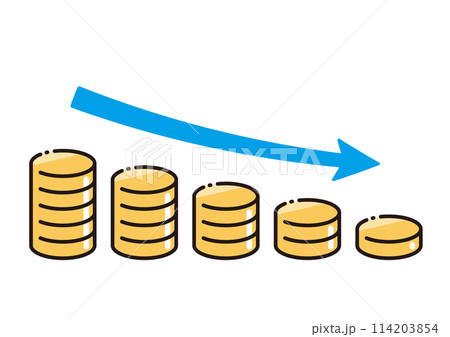 お金が減少していくイメージのシンプルなベクターイラスト お金が減少していくイメージのシンプルなベクターイラスト 114203854