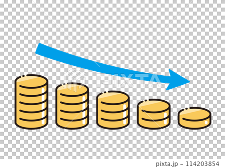 お金が減少していくイメージのシンプルなベクターイラスト お金が減少していくイメージのシンプルなベクターイラスト 114203854