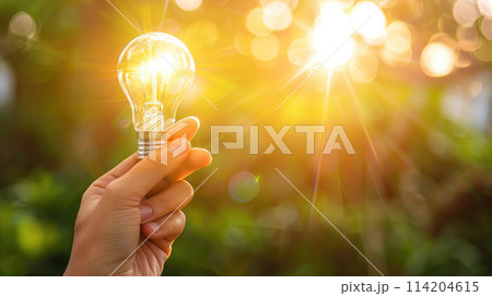 Hand holding a bright luminous Light Bulb on bokeh background. Copy space Hand holding a bright luminous Light Bulb on bokeh background. Copy space 114204615