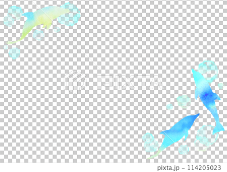 清爽的海豚水彩畫框，非常適合夏天。具有美麗水彩漸層的插圖。 114205023