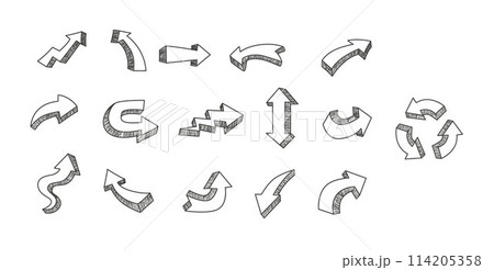 Simple arrows, hand drawn arrows vector isolated on white, arrow icons Simple arrows, hand drawn arrows vector isolated on white, arrow icons 114205358