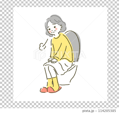 Constipated elderly woman, illustration material of a person with a stomach ache 114205385